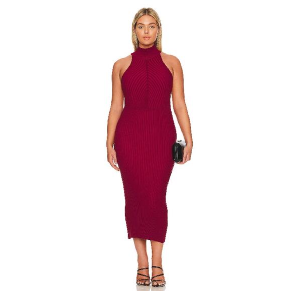 Good American Angeles Rib Mock Halter Midi Sweater Dress NWT 7/8 4x - Picture 4 of 12